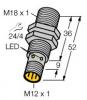 Indukční snímač M18, PNP-NO spínací, dosah snímače Sn=8mm, faktor 1 pro všechny kovy, zapustitelný, napájení 12-30VDC, připojení konektor M12, závit/tělo 36/52mm, frekvence 1,5kHz