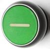 Tlačítko lícující s návratem, zelené-symbol I , průměr 22, čelní kroužek titanový